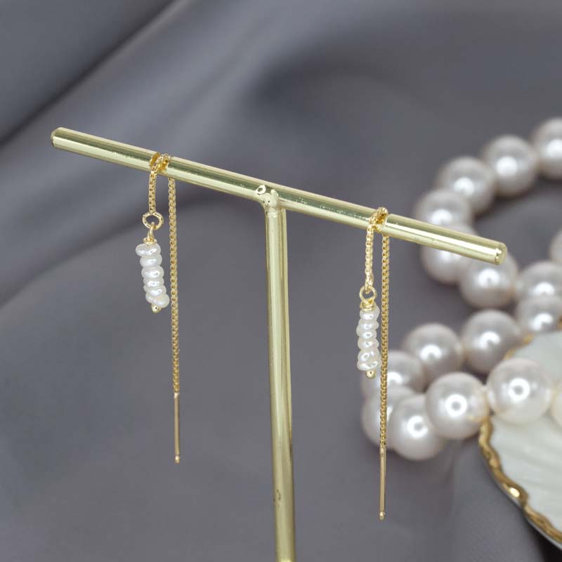 Dainty Gold Studs with Dangling Pearl Charm