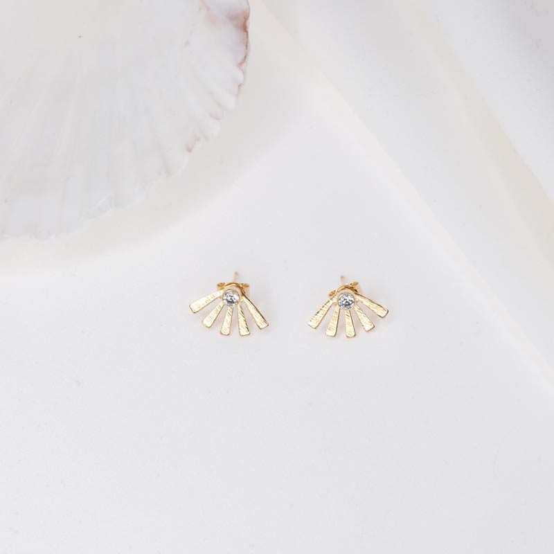 Sunrise Elegance: Tiny CZ Two-Part Stud Earring - Dainty and Chic
