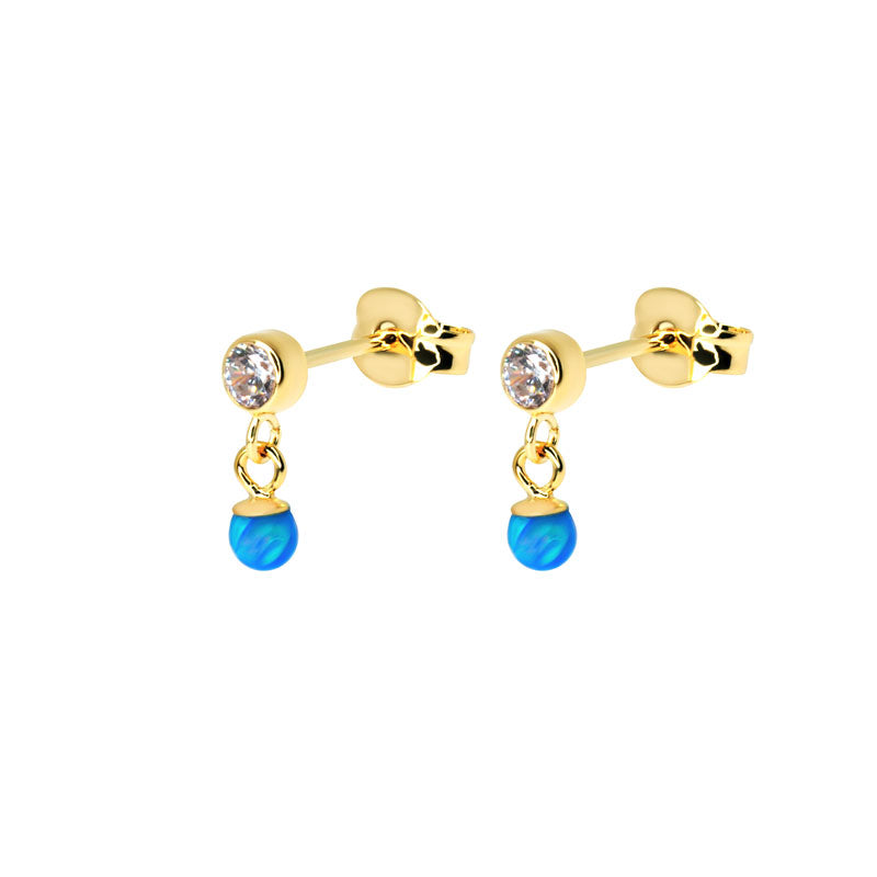 Oceanic Elegance: CZ Studs with Enchanting Blue Opal Bead