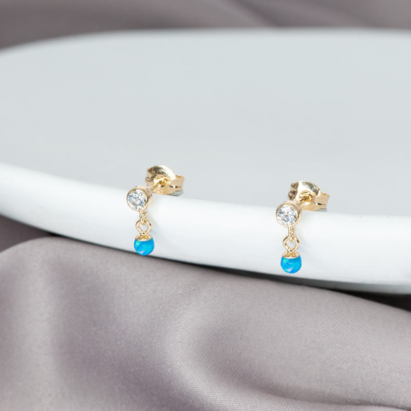 Mini Ball Stud Earrings with Opal Charm