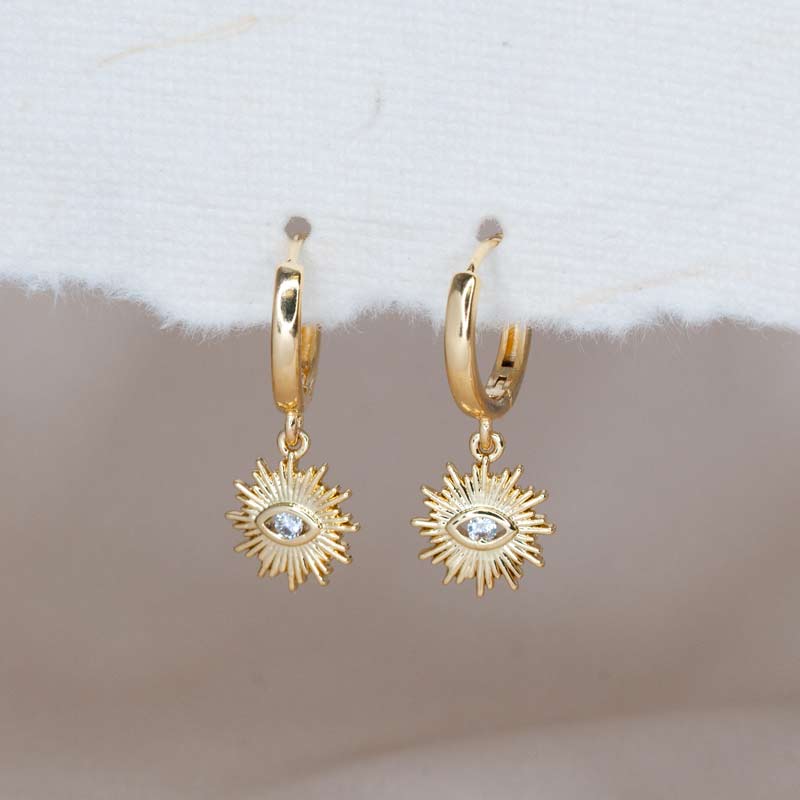 עגילי חישוק זירקון עין רעה של שמש