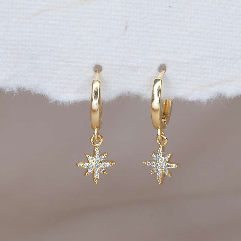 Gold hoop earrings for oval faces – CZ Star Charm