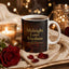 Romantic Midnight Love Rhythms mug styled with candles, roses, and cozy blanket