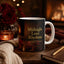 Midnight Love Rhythms romantic music mug by fireplace with red rose and candlelight