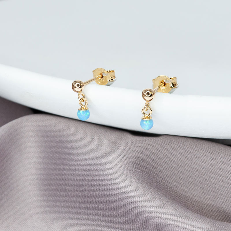 Mini Ball Stud Earrings with Opal Charm
