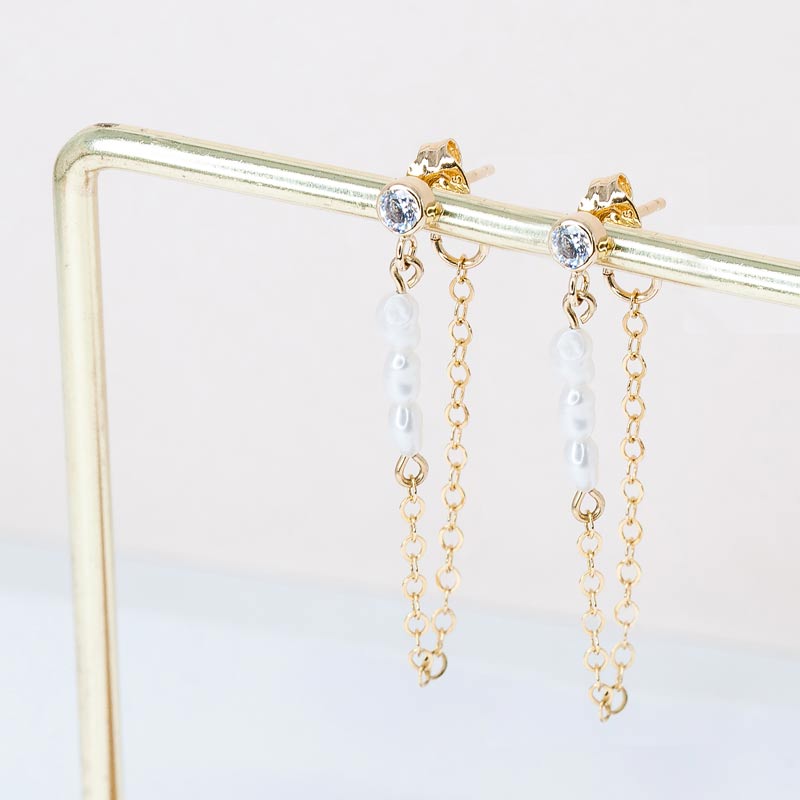CZ Pearl Chain Earrings