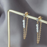CZ Pearl Chain Stud Ear Jacket Earrings - Timeless Glamour
