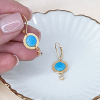 Gold Dangle Earrings with Opal and CZ Charms - Elegance Redefined