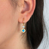 Gleaming Opal Elegance: CZ Gold Opal Hoop Earrings Dangle Delight
