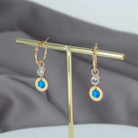 Gleaming Opal Elegance: CZ Gold Opal Hoop Earrings Dangle Delight