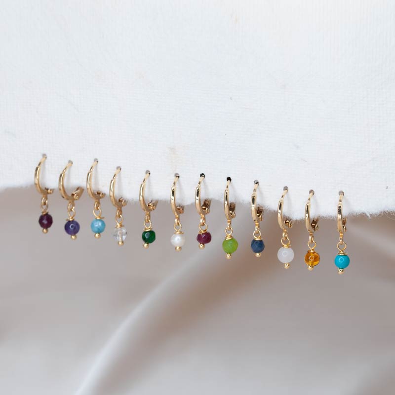 עגילי חישוק עם אבן לידה של יוני