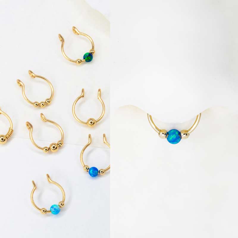 Faux Opal Perfection: Handcrafted Septum Ring - Trendy and Chic