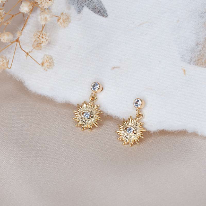 Gold Sunburst Stud Earrings