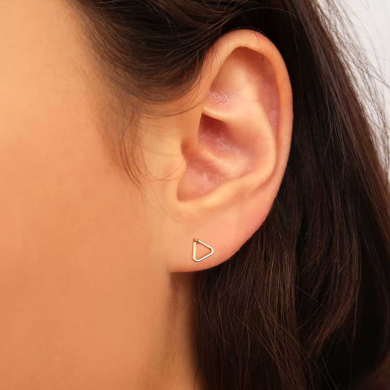 Geometric Gold Filled Triangle Wire Stud Earrings - Handmade Elegance
