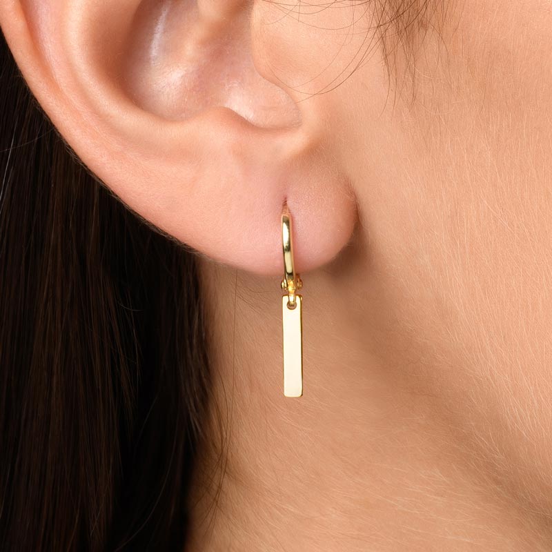 Minimal bar hoop earrings in gold — small hoops for office