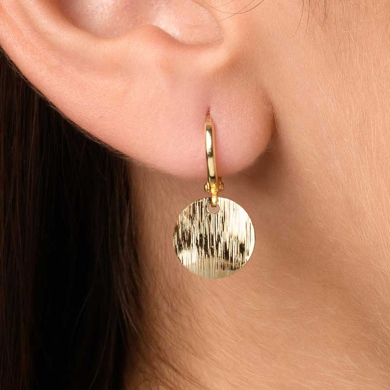 Tiny Textured Disc Hoop Hoop Earrings