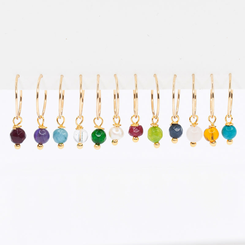 Birthstone Wire Hoop Earrings