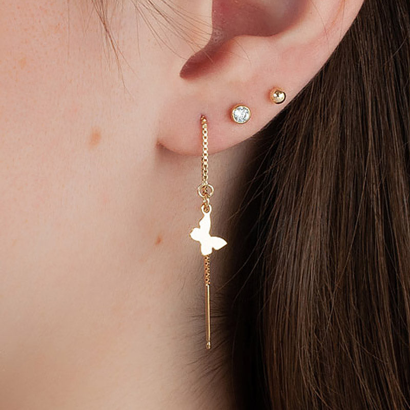 Gold Chain Threader Earrings with Charm – BenittaMoko