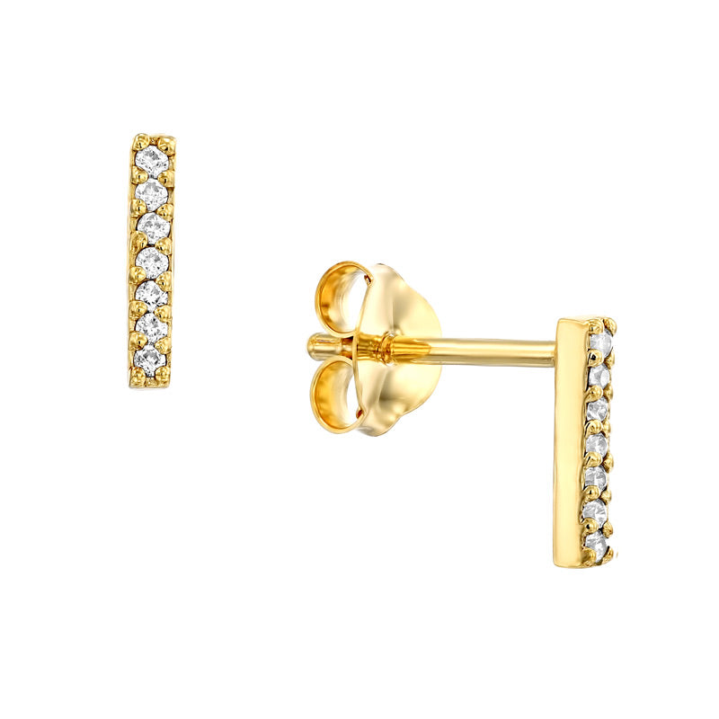 Gold Sparkly CZ Bar Stud Earrings