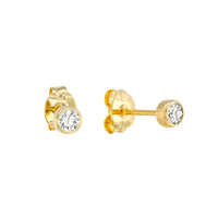 A pair of gold stud earrings with a cubic zirconia stone. The earrings feature a simple yet elegant design, with the sparkling cubic zirconia stone adding a touch of sophistication and glamour. The gold plating gives the earrings a luxurious and stylish look that can be worn for any occasion. The image allows viewers to appreciate the fine details of the earrings, making them a perfect choice for those who appreciate classic and timeless jewelry