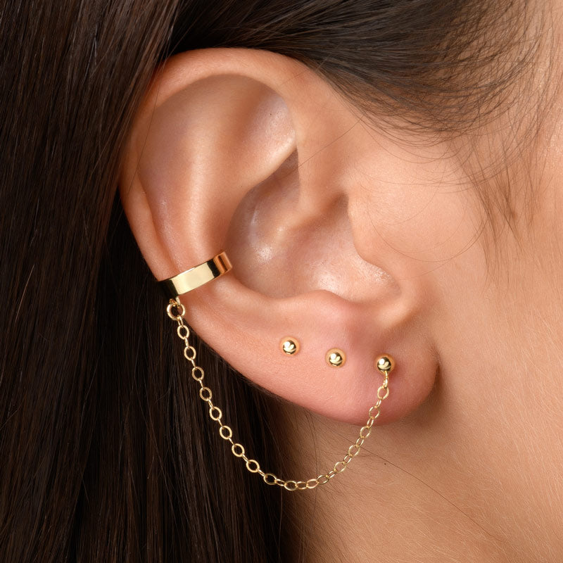 Ear Party Set - Chain Conch Ear Cuff  and Ball Studs