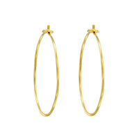 Gold-plated 14K hoop earrings with a diameter of 3 inches. The earrings are designed in a classic circular shape and feature a shiny, reflective surface. They are worn through pierced ears and are suitable for various occasions