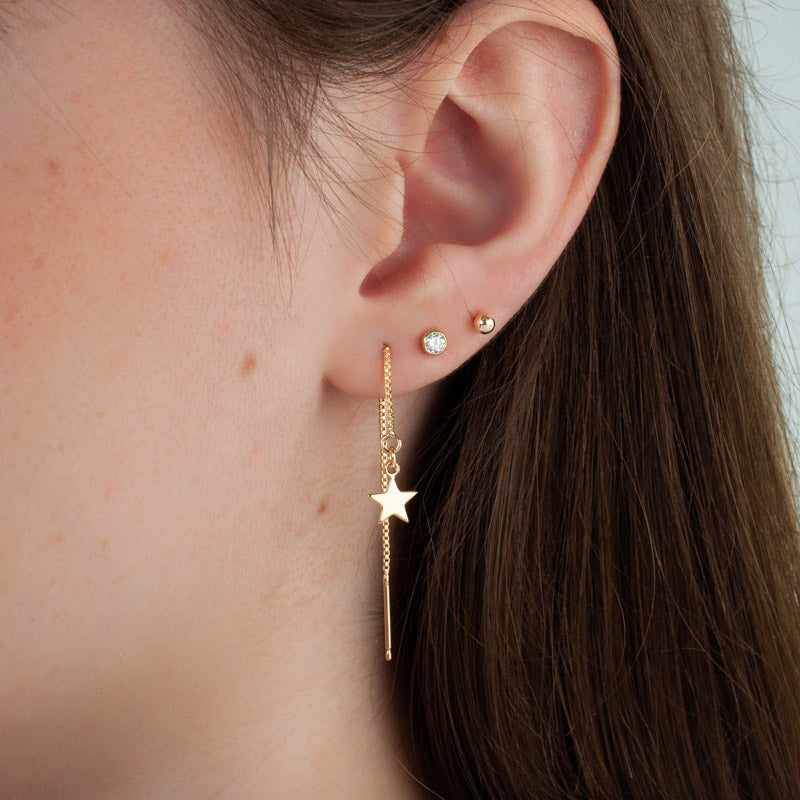 Gold Chain Threader Earring with Charm