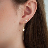 Gold Chain Threader Earrings with Charm